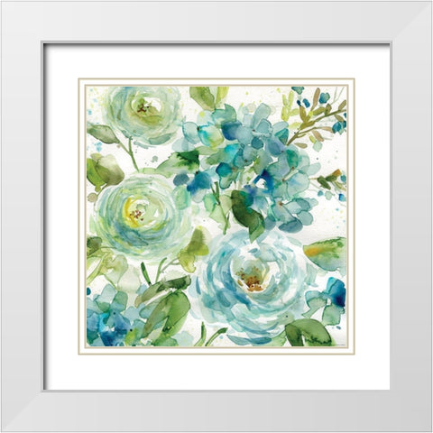 HAZ06 Cool Watercolor Floral White Modern Wood Framed Art Print with Double Matting by Franklin, Elizabeth