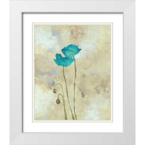 Tealqoise Flowers 1 White Modern Wood Framed Art Print with Double Matting by Henry, E.