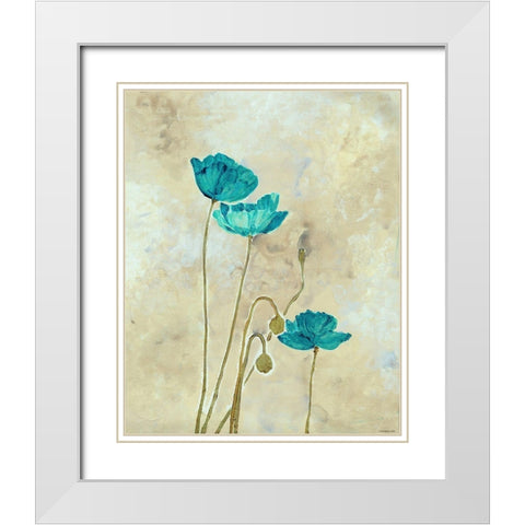 Tealqoise Flowers 2 White Modern Wood Framed Art Print with Double Matting by Henry, E.