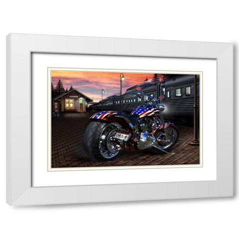 Custom Bike Sunset White Modern Wood Framed Art Print with Double Matting by Flint, Helen