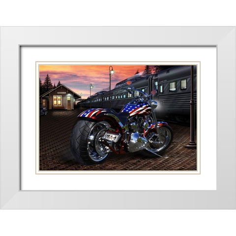 Custom Bike Sunset White Modern Wood Framed Art Print with Double Matting by Flint, Helen