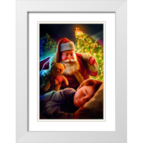 Santa Teddy Bear White Modern Wood Framed Art Print with Double Matting by Brando, JJ