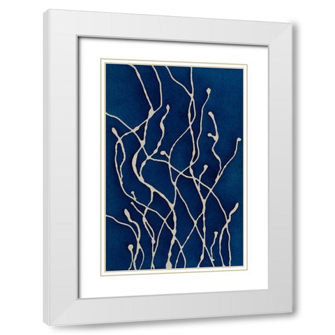 Blue Ferns White Modern Wood Framed Art Print with Double Matting by Van, Laura