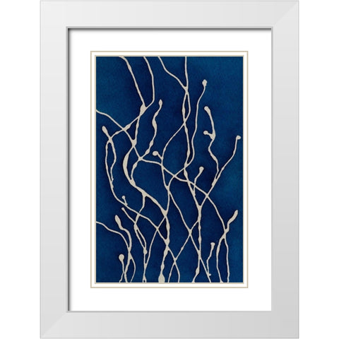 Blue Ferns White Modern Wood Framed Art Print with Double Matting by Van, Laura