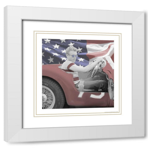 James Dean Flag Blue Sunglasses W Border White Modern Wood Framed Art Print with Double Matting by Michaels, Jerry