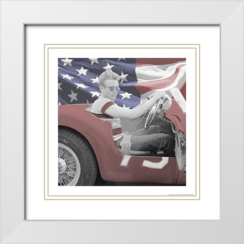 James Dean Flag Blue Sunglasses W Border White Modern Wood Framed Art Print with Double Matting by Michaels, Jerry