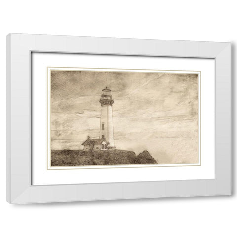 Lighthouse Sepia White Modern Wood Framed Art Print with Double Matting by Segal, Alan