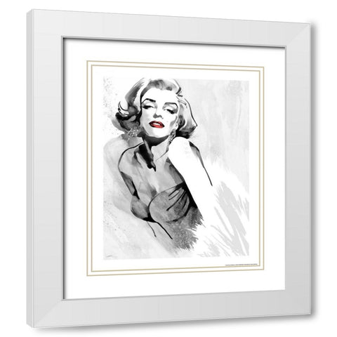 Marilyns Pose Red Lips White Modern Wood Framed Art Print with Double Matting by Rahim, Ellie