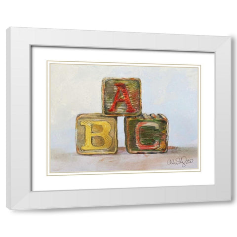 Abc Blocks White Modern Wood Framed Art Print with Double Matting by Segal, Alan