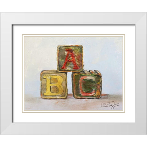 Abc Blocks White Modern Wood Framed Art Print with Double Matting by Segal, Alan
