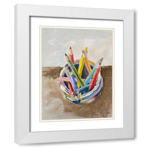 Pencils White Modern Wood Framed Art Print with Double Matting by Segal, Alan