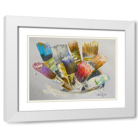 Brushes White Modern Wood Framed Art Print with Double Matting by Segal, Alan