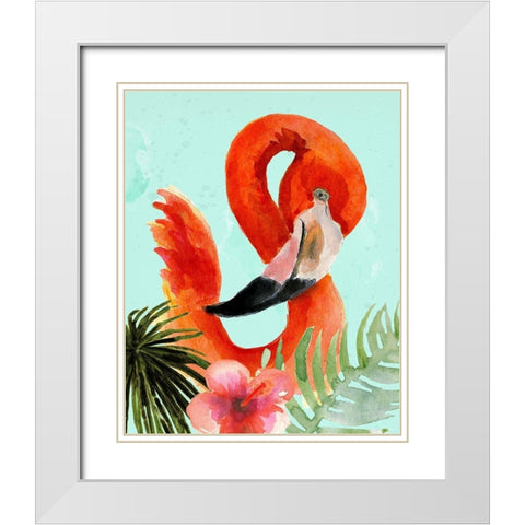 Flamingo White Modern Wood Framed Art Print with Double Matting by Sokal, Patti