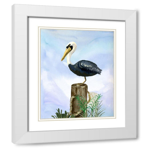 Pelican White Modern Wood Framed Art Print with Double Matting by Sokal, Patti