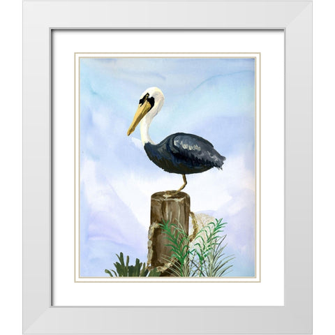 Pelican White Modern Wood Framed Art Print with Double Matting by Sokal, Patti