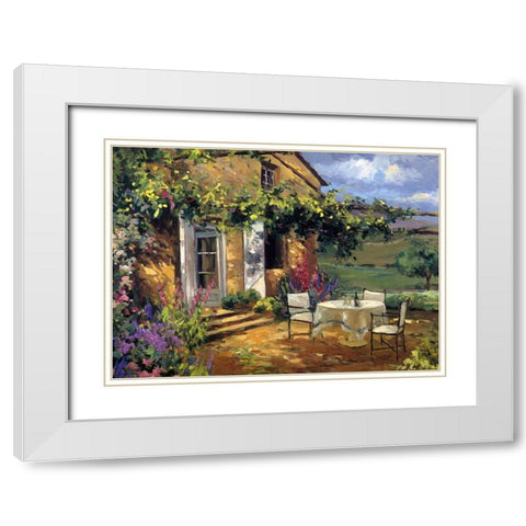 Sunlit Terrace White Modern Wood Framed Art Print with Double Matting by Stevens, Allayn