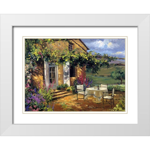 Sunlit Terrace White Modern Wood Framed Art Print with Double Matting by Stevens, Allayn
