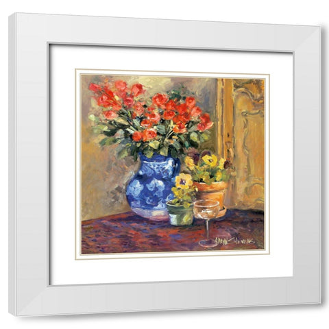 Red Flowers White Modern Wood Framed Art Print with Double Matting by Stevens, Allayn