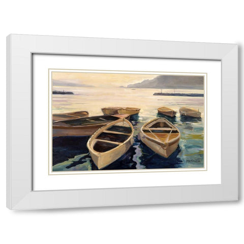 Sunset Marina White Modern Wood Framed Art Print with Double Matting by Stevens, Allayn