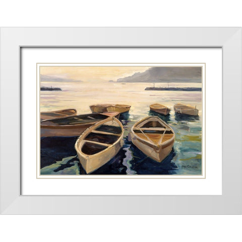 Sunset Marina White Modern Wood Framed Art Print with Double Matting by Stevens, Allayn