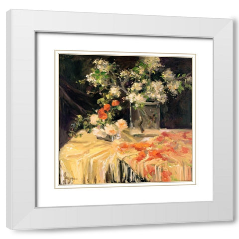 White Freesia White Modern Wood Framed Art Print with Double Matting by Stevens, Allayn