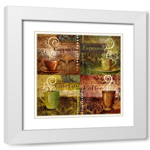 Coffee 5 Four Coffees White Modern Wood Framed Art Print with Double Matting by Eisner, Viv