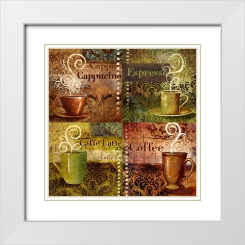Coffee 5 Four Coffees White Modern Wood Framed Art Print with Double Matting by Eisner, Viv