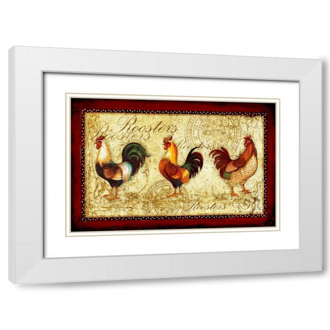 Rooster Trio White Modern Wood Framed Art Print with Double Matting by Eisner, Viv