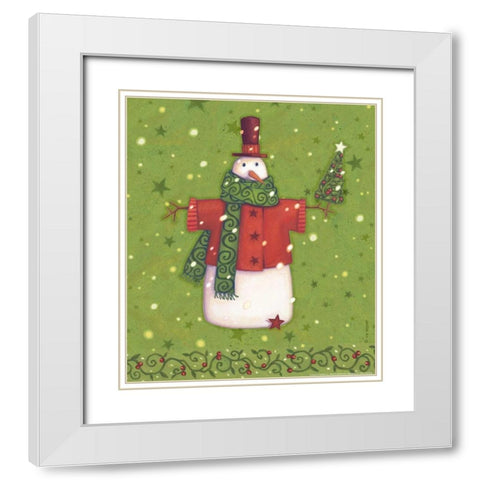 Green Snowman White Modern Wood Framed Art Print with Double Matting by Eisner, Viv