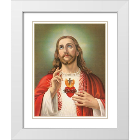 HL. HERZ JESU White Modern Wood Framed Art Print with Double Matting by Anonymous