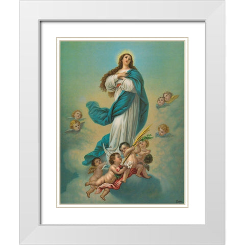 MADONNA MIT ENGELN White Modern Wood Framed Art Print with Double Matting by Anonymous