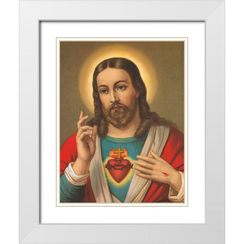 HL. HERZ JESU White Modern Wood Framed Art Print with Double Matting by Anonymous