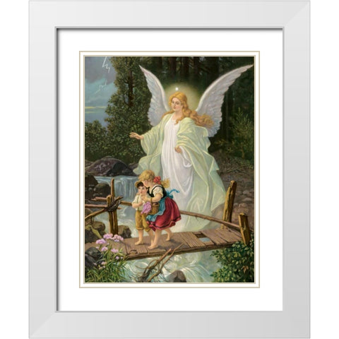 Guardian Angel White Modern Wood Framed Art Print with Double Matting by Anonymous