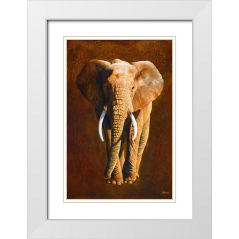 Elephant 04 White Modern Wood Framed Art Print with Double Matting by Chamard, Jean-Marc