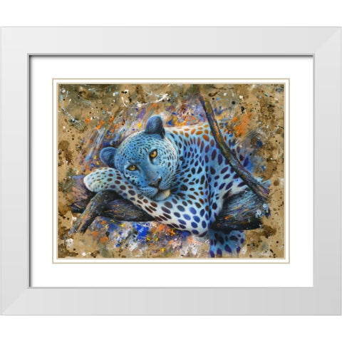 Leopard White Modern Wood Framed Art Print with Double Matting by Chamard, Jean-Marc