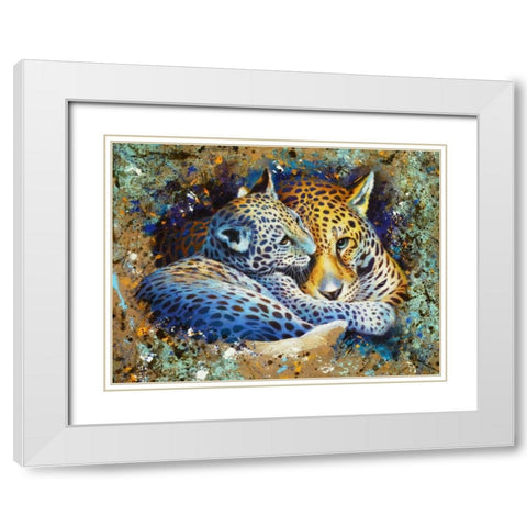 Panther with cub 01 White Modern Wood Framed Art Print with Double Matting by Chamard, Jean-Marc