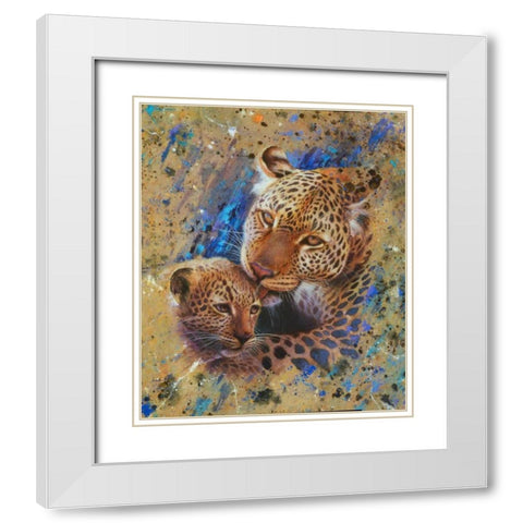 Panther with cub 02 White Modern Wood Framed Art Print with Double Matting by Chamard, Jean-Marc