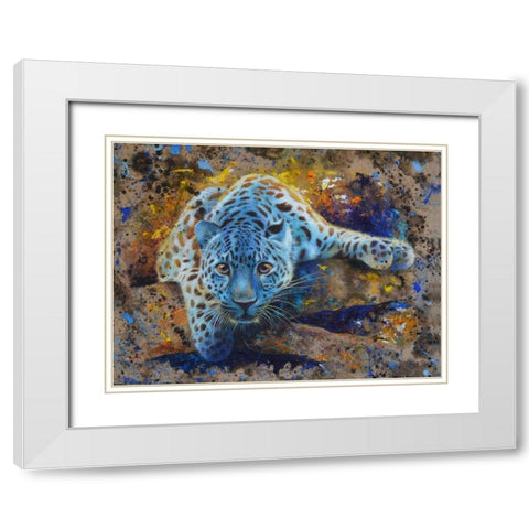 Panther 01 White Modern Wood Framed Art Print with Double Matting by Chamard, Jean-Marc