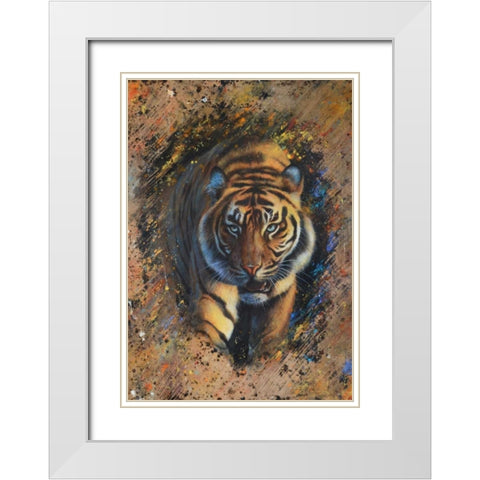 Tiger White Modern Wood Framed Art Print with Double Matting by Chamard, Jean-Marc