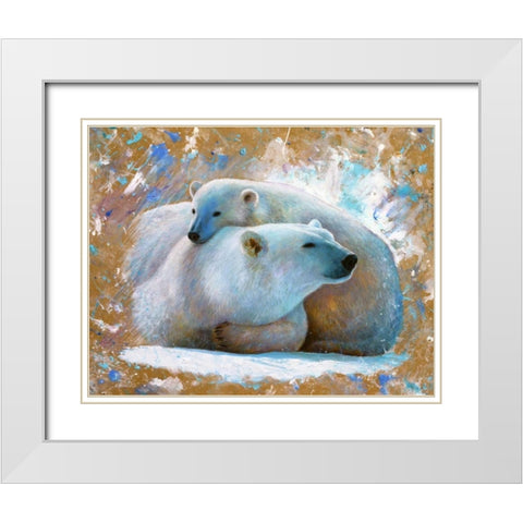 Polar Bear with cub 03 White Modern Wood Framed Art Print with Double Matting by Chamard, Jean-Marc