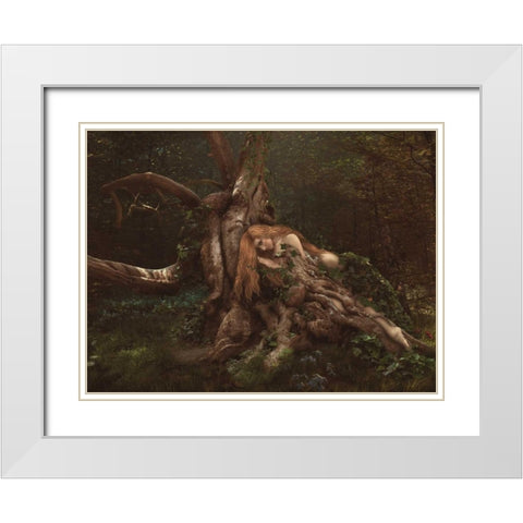 Art tree Collection 9 White Modern Wood Framed Art Print with Double Matting by Babette