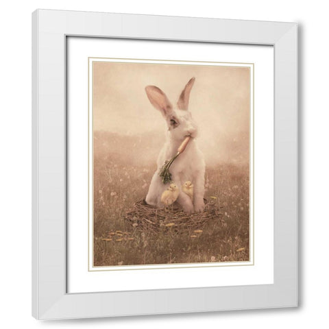 Easter Bunny White Modern Wood Framed Art Print with Double Matting by Babette