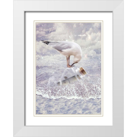Bottle and Seagull White Modern Wood Framed Art Print with Double Matting by Babette