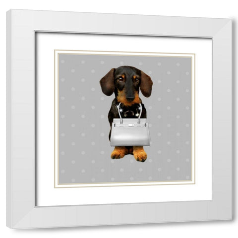 Teckel Silver White Modern Wood Framed Art Print with Double Matting by Babette