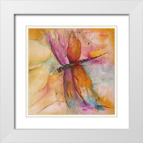 Libelula 1 White Modern Wood Framed Art Print with Double Matting by Herrera, Leticia