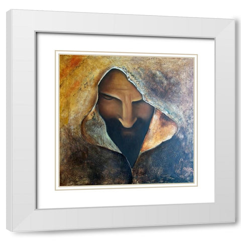 Rosto Jesus White Modern Wood Framed Art Print with Double Matting by Herrera, Leticia