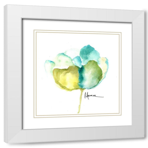 Flor Azul Verde White Modern Wood Framed Art Print with Double Matting by Herrera, Leticia