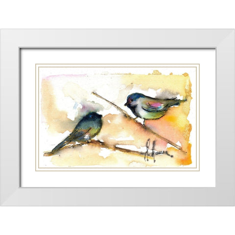 Pajaritos White Modern Wood Framed Art Print with Double Matting by Herrera, Leticia