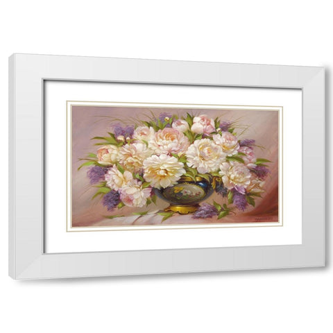Roses and Lilacs White Modern Wood Framed Art Print with Double Matting by Dvoretskiy, Petrovich