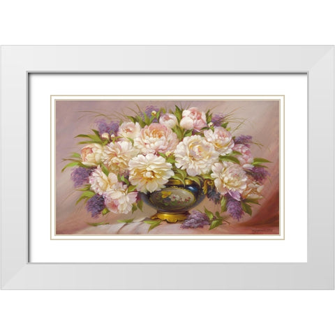 Roses and Lilacs White Modern Wood Framed Art Print with Double Matting by Dvoretskiy, Petrovich